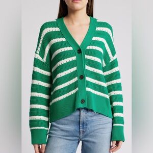 Rails Green and White Striped Cardigan